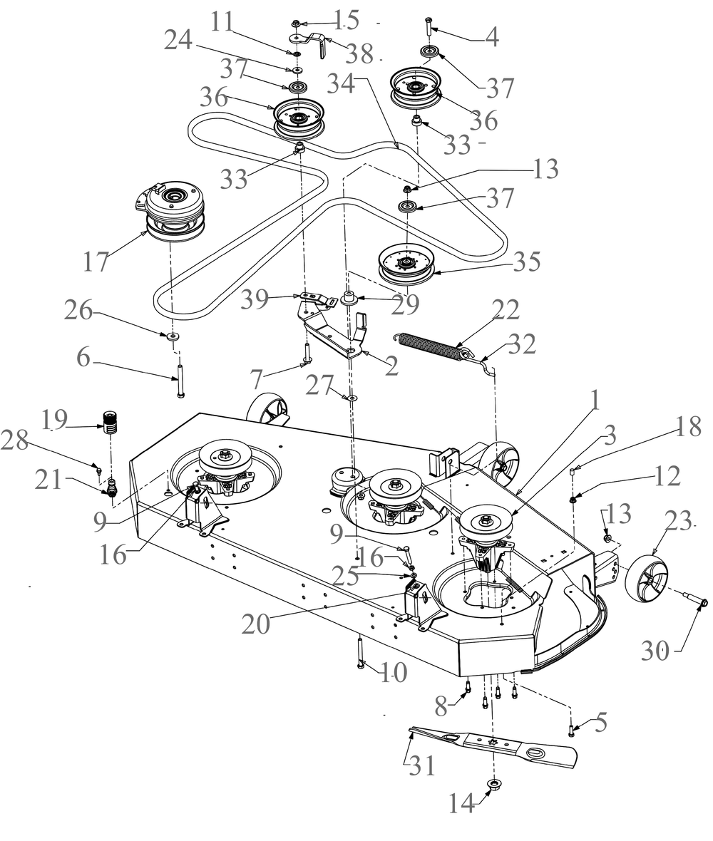 Deck 2 Diagram and Parts List for ZT2-54KW (17RIEACI010)(2020) Cub Cadet Lawn Tractor
